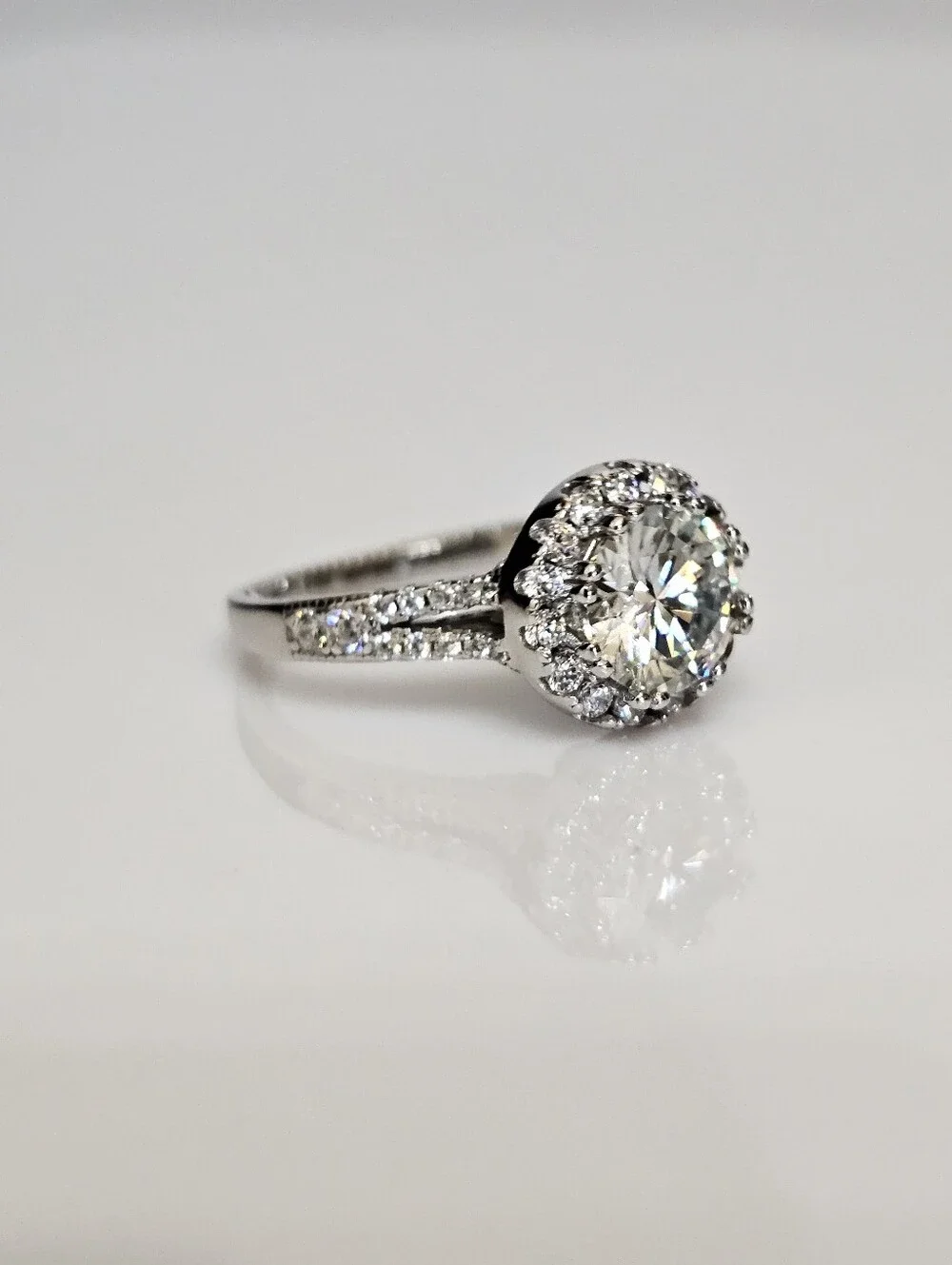 Genuine Moissanite 3 Carat Ring 18K White Gold Vermeil Size 8!